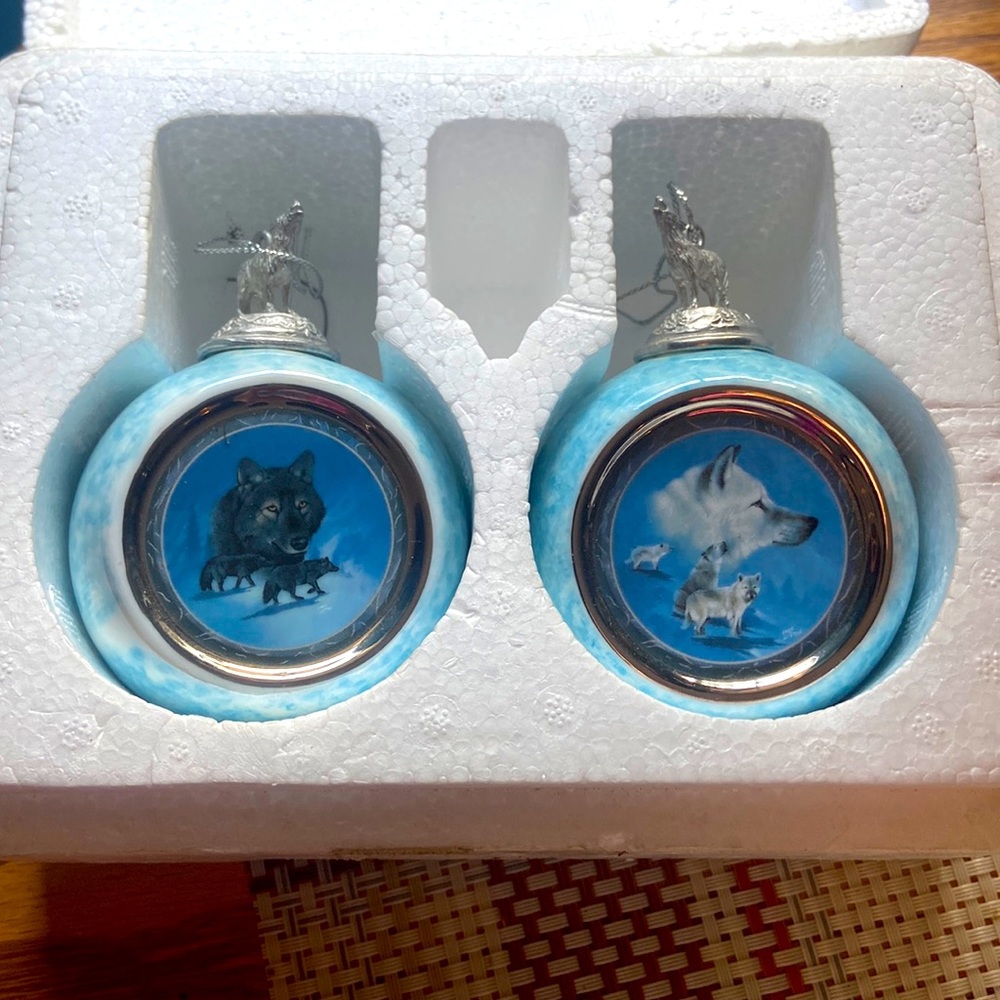 Not For Sale - Bradford Editions Wolf Wilderness Christmas Ornaments Set of 2